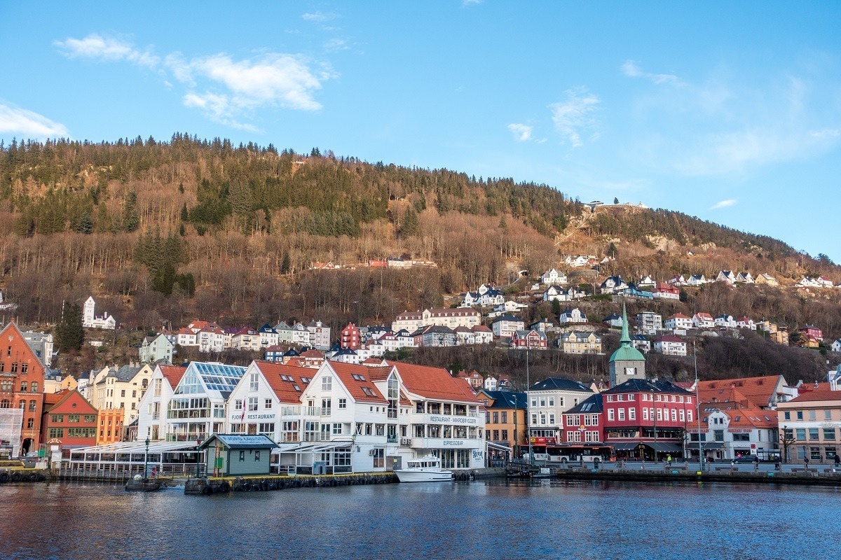 Buildings in the harbor and hillside of Bergen Norway