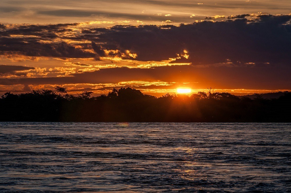 Sunset over the Zambezi River in Zambia