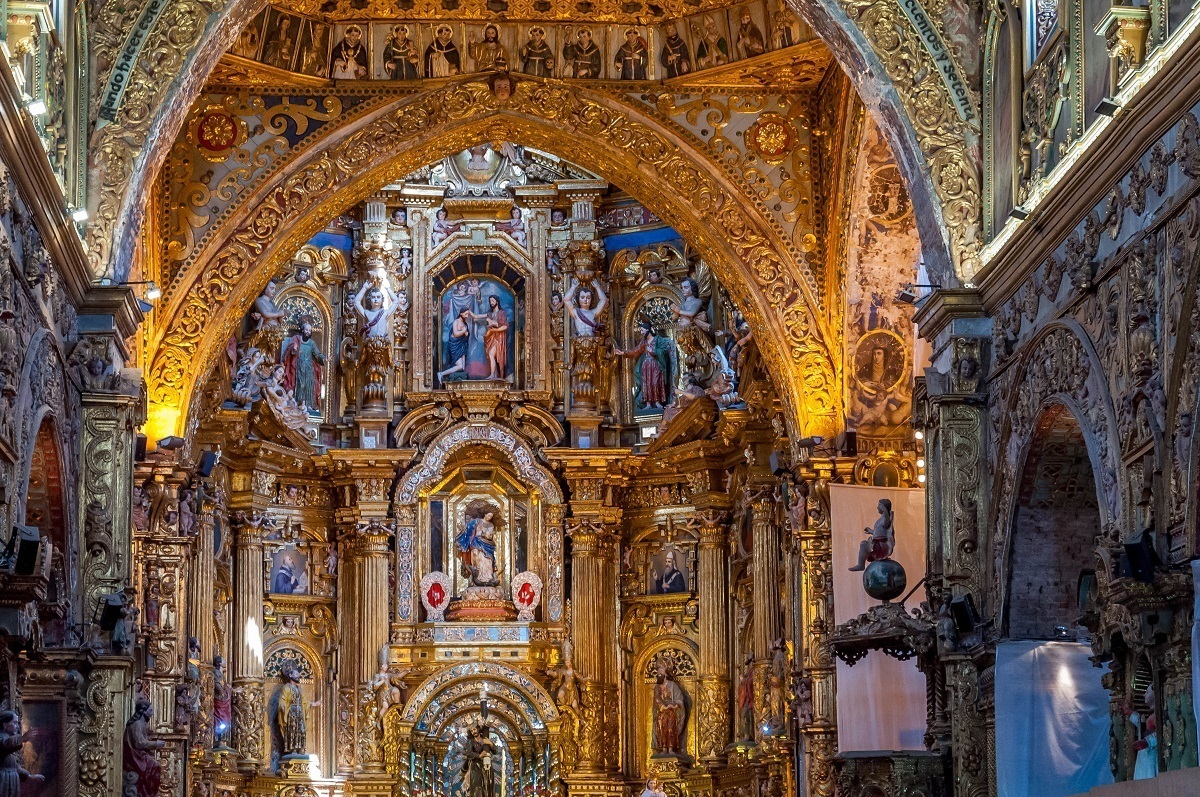 Ornate, gold interior of the Church of San Francisco