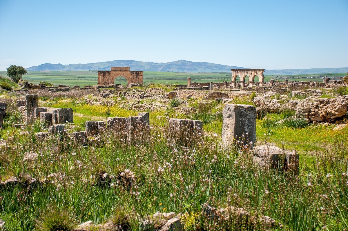 A panoramic view of the Volubilis Morocco ruins