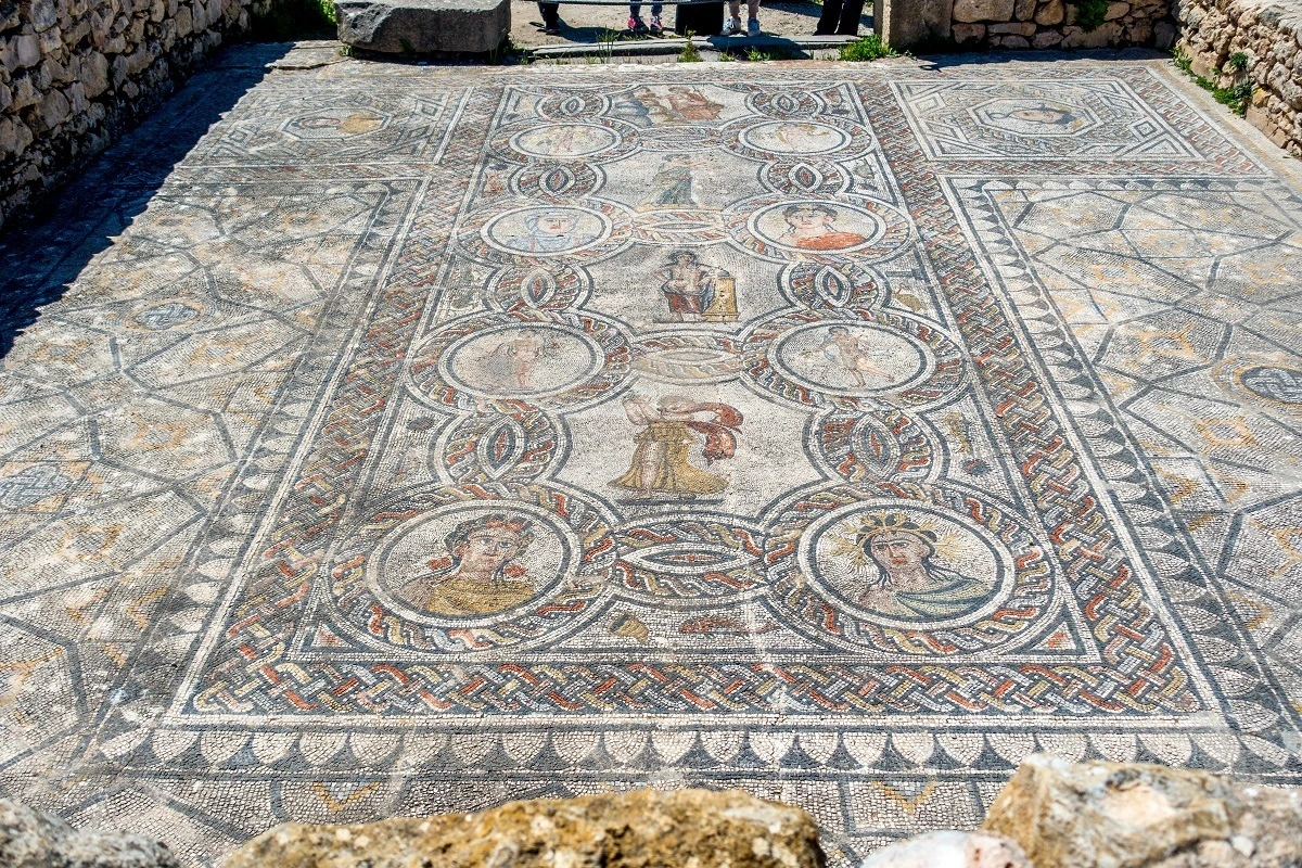 Colorful mosaic in the House of Dionysus and the Four Seasons