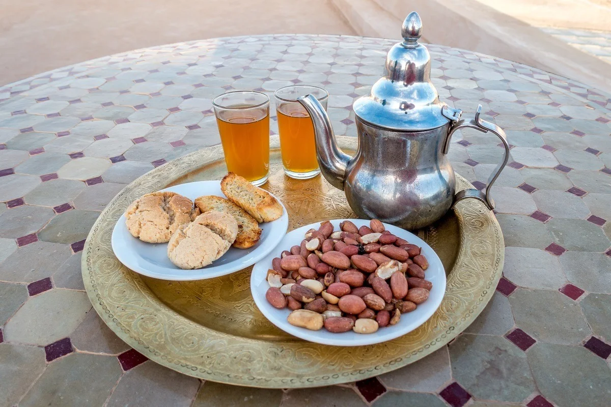 Mint tea, cookies, and nuts